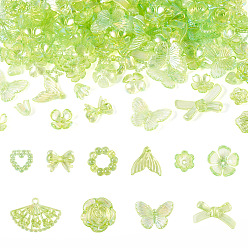 Зелено-Желтый 182 шт. 100 г прозрачные акриловые бусины, с покрытием AB цвета, разнообразные, зеленый желтый, 8~29x9~42.5x2~9 мм, отверстие : 1.4~2.8 мм, 100 г / набор