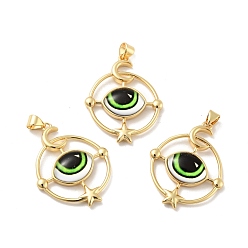 Зелено-Желтый Непрозрачные подвески смолы, с фурнитурой из позолоченной латуни тона 18 k, кольцо с подвеской в виде глаза, без кадмия, без никеля и без свинца, зеленый желтый, 33x26x7 мм, отверстие : 3x4.3 мм