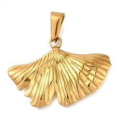 Золотой Ионное покрытие (ip) 304 подвески из нержавеющей стали, подвески из листьев гинкго, золотые, 21x29.5x2 мм, отверстие : 7.5x3.5 мм