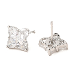 Платина Серьги-гвоздики из латуни с ромбами и цирконием, долговечный, без свинца и без кадмия, платина, 10.5x10.5 мм
