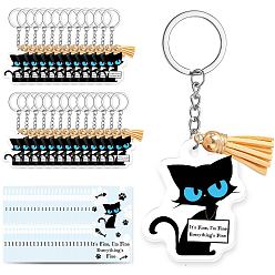 Cat Shape Сделай сам наборы для ключей, включая акриловые подвески, брелок кольца, подвесные украшения с кисточками и картонные карточки для демонстрации украшений, форма кошки, 84x47 мм, 25 шт / комплект