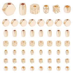 Настоящее золото 18K 60 шт. 6 стили латунные бусины-проставки, разнообразные, реальный 18 k позолоченный, 3~6x3 ~ х 3~3.5 мм, отверстие : 1~1.5 мм, 10 шт / стиль