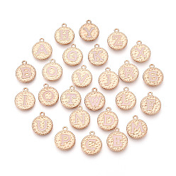 Pink Подвески из эмали и сплава, плоский круг и буква a~z, золотой свет, розовые, 17.5~18x15x2 мм, отверстие : 1.6~1.8 мм