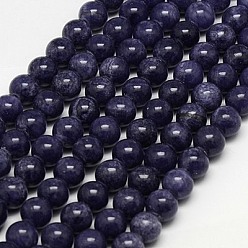 Темно-синий  Шифер Естественный желтый нефрит бисер нитей, окрашенные, круглые, темно-синий, 8 мм, отверстие : 1 мм, около 50 шт / нитка, 15.75 дюйм