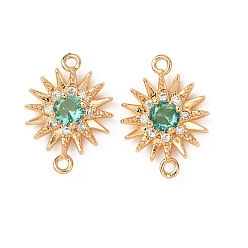 Средний Морско-зеленый Латунные звенья с инкрустацией кубическим цирконием, подвески от солнца, реальный 18 k позолоченный, средний морской зеленый, 16x11.5x3.8 мм, отверстие : 1.2 мм