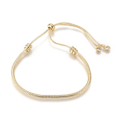 Золотой Регулируемый латунный браслет-слайдер с вакуумным покрытием PVD/браслет-боло, долговечный, со змеиными цепями и латунными подвесками со стразами, золотые, 1-5/8 дюйм ~ 2-7/8 дюйм (4~7.2 см), 1~2.5 мм
