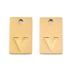 Letter V 304 Stainless Steel Pendants, Rectangle with Letter Charms, Real 18K Gold Plated, Ion Plating(IP), Letter V, 16x10x1.4mm, Hole: 1.8mm