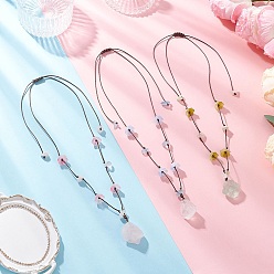 (52) Непрозрачная лаванда 3 шт. 3 стили кулон из необработанного натурального зеленого флюорита, розового кварца и самородков кварца с цветком ручной работы, регулируемые ожерелья из вощеного полиэфирного шнура для женщин, разноцветные, 7.87~24.41 дюйм (20~62 см), 1 шт / стиль