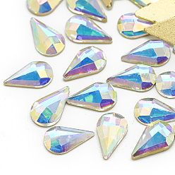 Crystal AB DIY Flat Back K9 Glass Rhinestone Cabochons, Random Color Back Plated, Faceted, teardrop, Crystal AB, 8x5x2mm