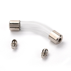Platinum Transparent Glass Bottle Pendant, with Brass Findings, Openable Perfume Bottle, Tube, Platinum, 45x7mm, Hole: 1.5mm