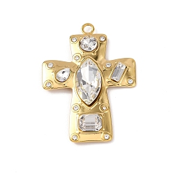 Cross 304 кубический стальные подвески из нержавеющей диоксида циркония, золотые, крестик, 46.5x33.5x6 мм, отверстие : 2.7 мм