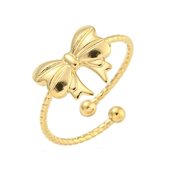Настоящее золото 18K Ионное покрытие (ip) 304 открытые манжеты из нержавеющей стали для женщин, бантом, реальный 18 k позолоченный, 10x13 мм