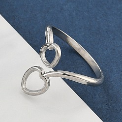 Нержавеющая Сталь Цвет 304 открытые манжеты из нержавеющей стали для женщин, сердце, цвет нержавеющей стали, размер США 7 1/2 (17.7 мм)