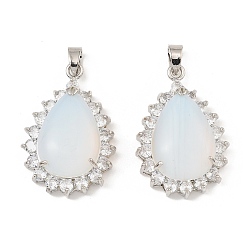 Опал Подвески из опалита и горного хрусталя, с платиновым тоном, покрытие стойки, обмотка латунной проволокой, долговечный, без свинца и без кадмия, слеза, 40x26x13 мм, отверстие : 6x4.5 мм