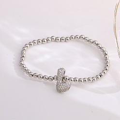 Letter L Женские браслеты из латуни с микропаве из прозрачных кубических цирконий, буквы, платина, Письмо L, 6.69 дюйм (17 см)