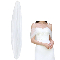 Floral Blanca Chal de novia de gasa de poliéster, chal de tul con hombros descubiertos, blanco floral, 1120x100x13 mm