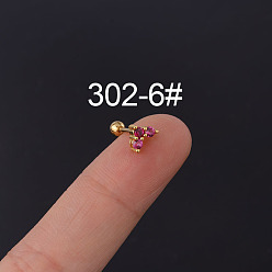 Темно-Розовый Сердце 316l хирургическая нержавеющая сталь микропаве кубический цирконий хрящ серьги, золотые, темно-розовыми, 6 мм, штифты : 0.8 мм