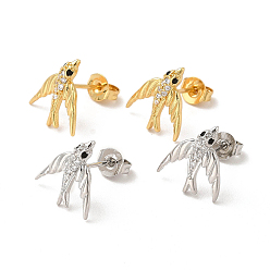 Mixed Color Cubic Zirconia Swallow Stud Earrings, Rack Plating Brass Jewelry for Women, Cadmium Free & Lead Free, Mixed Color, 12x11.5mm, Pin: 0.7mm