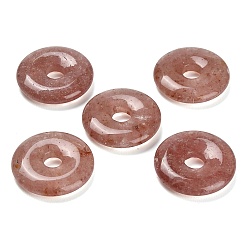 Клубничный Кварц Натуральные кварцевые подвески из клубники, подвески в виде пончиков/пи-дисков, 30x6.5 мм, отверстие : 7.5 мм