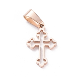 Rose Gold Ion Plating(IP) 304 Stainless Steel Pendants, Laser Cut, Hollow Cross, Rose Gold, 19x12x1.5mm, Hole: 3.5x7mm