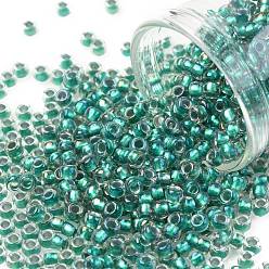 (264) Inside Color AB Crystal/Light Sea Green Lined Toho runde Rocailles, japanische Rocailles, (264) Innenfarbe ab Kristall / helles Seegrün ausgekleidet, 8/0, 3 mm, Bohrung: 1 mm, über 222pcs / Flasche, 10 g / Flasche