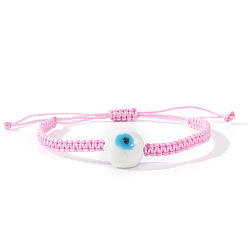 Бледно-Розовый Браслеты ручной работы из стекла, украшенные бусинами, символизирующими "оберег от сглаза"., регулируемые браслеты шнур, розовый жемчуг, 11.02 дюйм (28 см)
