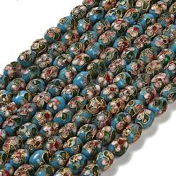 Небесно-голубой Бусины ручной работы перегородчатой, овальные с цветком, голубой, 9x7 мм, отверстие : 1.2~1.4 мм, около 45 шт / нитка, 14.97 дюйм (38 см)