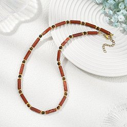 Красный Камень Колье из натуральной красной яшмы в форме колонны и ограненных круглых бусин из тигрового глаза., золотые, 15.75 дюйм (40 см)