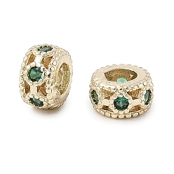 Light Gold Латунные микро проложить кубического циркония бусы, без свинца и без кадмия, колонка, золотой свет, 6x3.5 мм, отверстие : 3 мм