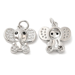 Платина Покрытие стойки латунь с подвесками из фианита, долговечный, без свинца и без кадмия, очарование слона, платина, 14x15x4 мм