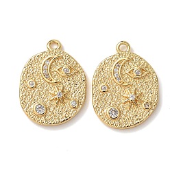 Настоящее золото 18K Подвески из латуни в форме звезды и луны с микропаве из кубического циркония, овальные амулеты, долговечный, реальный 18 k позолоченный, 18.5x14x2.5 мм, отверстие : 1.4 мм