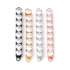 Mixed Color Brass Clear Round Cubic Zirconia Links Connectors, Long-Lasting Plated, Rectangle, Mixed Color, 58x6x5mm, Hole: 2.5mm