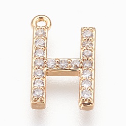 Letter H Подвески из латунной буквы, с кубического циркония, без свинца, без кадмии и без никеля, долговечный, золотые, letter.h, 15.5x9x2 мм, отверстие : 1.2 мм