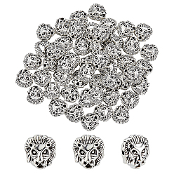 Antique Silver 50Pcs Tibetan Style Alloy Beads, Lion, Antique Silver, 12x11x6mm, Hole: 1.5mm