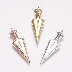 (52) Непрозрачная лаванда Латунные микро проложить кубического циркония подвески, разноцветные, 32x10.5x3.5 мм, отверстие : 1.5 мм