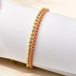 Шоколадный Браслеты из латунных бусин в два ряда, браслеты-цепочки с распылительной краской для женщин, стойки покрытие, долговечный, без кадмия и без свинца, цвет шоколада, 6-5/8 дюйм (16.8 см)