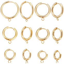 Настоящее золото 24K 12 шт. 6 размер 201 фурнитура для сережек-колец из нержавеющей стали, с горизонтальной петлей и 316 штифтами из хирургической нержавеющей стали, реальный 24 k позолоченный, 16~29x13.5~26x2.5~3 мм, отверстие : 2.5 мм, штифты : 1 мм, 2шт / размер