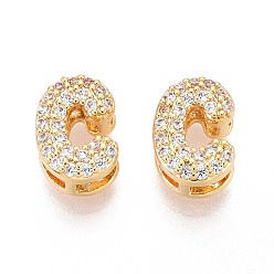 Letter C Латунные микропаве из прозрачного кубического циркония, буквы, без никеля , буква С, 9x6.5x5 мм, отверстие : 3~4 мм