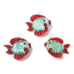 Red Handmade Lampwork Pendants, Tropical Fish Charms, Red, 33~38x32~38x10~12mm, Hole: 2~4mm