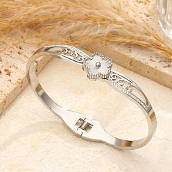 Нержавеющая Сталь Цвет 304 женские шарнирные браслеты из нержавеющей стали, цветок, цвет нержавеющей стали, внутренний диаметр: 1.97x2.36 дюйм (5x6 см)