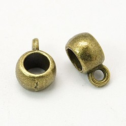 Bronze Bélières en tube de style tibétain, cautions en boucle, Perles renflouer , rondelle, sans cadmium et sans nickel et sans plomb, gris anthracite, 10.5x7.5x5mm, trou: 2 mm.