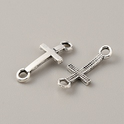 Antique Silver Tibetan Style Alloy Connector Charms, Cross, Religion, Antique Silver, 20x8x1.50mm,Hole:2mm