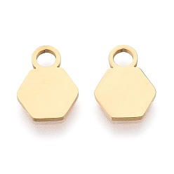 Золотой 304 прелести нержавеющей стали, штамповка пустой метки, шестиугольник, золотые, 13x10x1 мм, отверстие : 3 мм, 10 шт / пакет