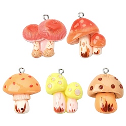 (52) Непрозрачная лаванда 30 шт 5 стили подвески из смолы, гриб, с платиновым шлейфом, разноцветные, 30~32x22.5~28.5x8~9 мм, отверстие : 2 мм, 6 шт / стиль