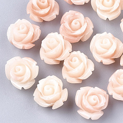 Персиковый Слойка Синтетических коралловых бусин, окрашенные, цветок, розовые, 10x10.5x8 мм, отверстие : 1 мм