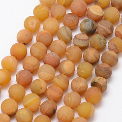 Сэнди Коричневый Натуральные друзы геодей агат из бисера, матовые, круглые, окрашенная и подогревом, класс А, песчаный коричневый, 8 мм, отверстие : 1 мм, около 47 шт / нитка, 15 дюйм