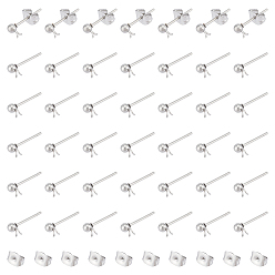 Нержавеющая Сталь Цвет 100шт. 304 фурнитура для сережек-гвоздиков с шариковым штифтом из нержавеющей стали, с петлей и 316 хирургическим стержнем из нержавеющей стали, 100 шт. 304 гайки ушные из нержавеющей стали, цвет нержавеющей стали, 6~14x4.5~5.5x3 мм, отверстие : 0.8~1.8 мм, штифты : 0.7 мм