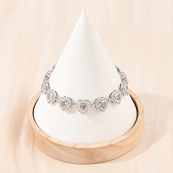 Pink Bracelets de tennis en laiton pavés de zirconiums cubiques en forme de cœur pour femmes, crémaillère plaquage, plaqué longue durée, sans cadmium et sans plomb, platine, rose, 7.17 pouce (18.2 cm)