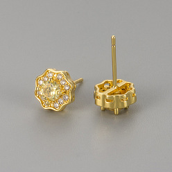 Светло-желтый Серьги-гвоздики из латуни с прозрачными кубическими циркониями ко Дню святого Валентина, цветок, золотые, светло-желтый, 8x8 мм