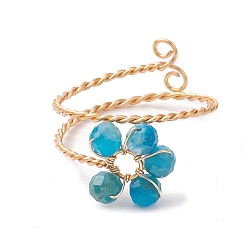 Апатит Регулируемые кольца с цветком из натурального апатита, женские кольца из медной проволоки, внутренний диаметр: 20 мм